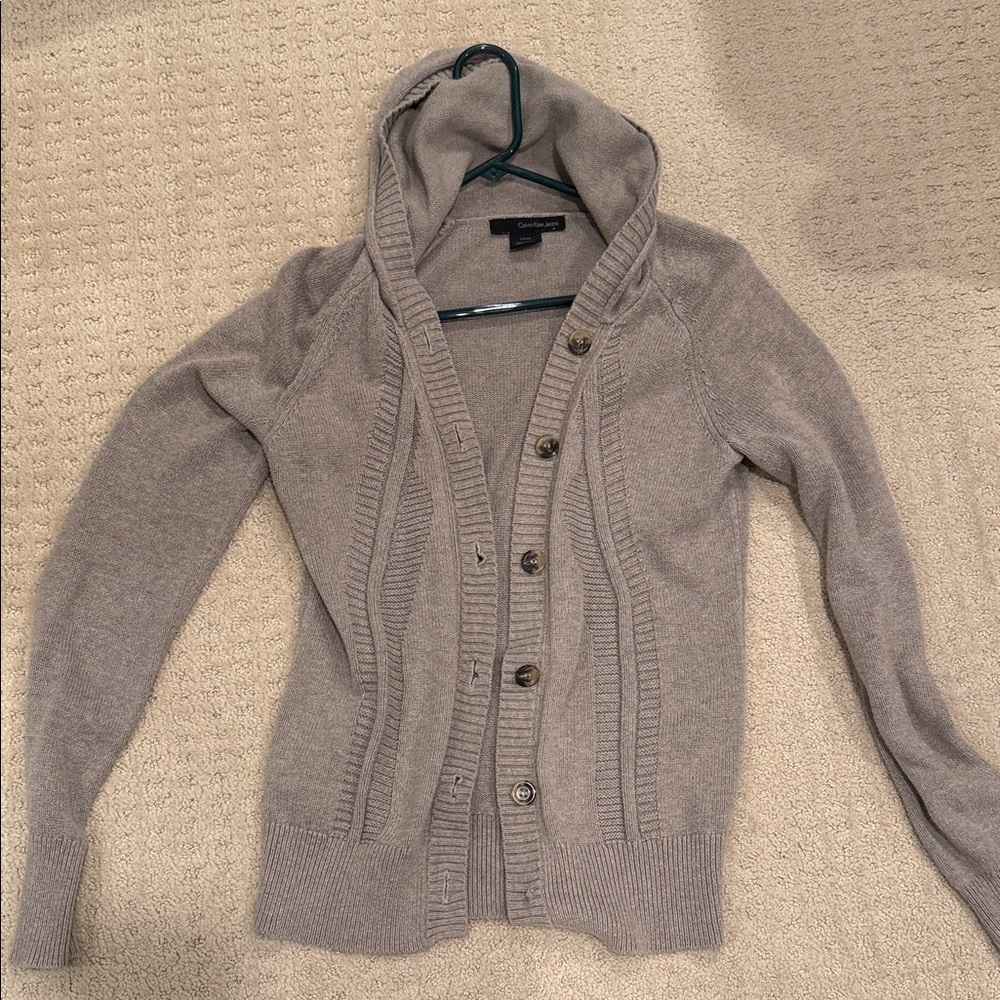 Calvin Klein Jeans Gray 100% Cotton Hooded Cardigan Sweater